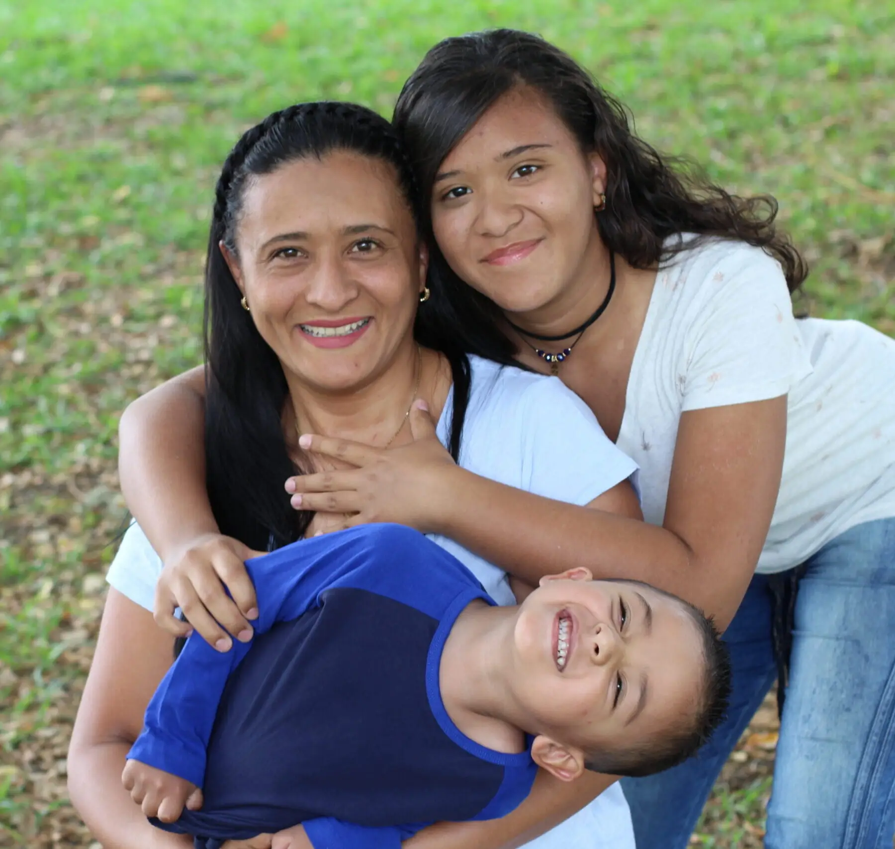 Mother with son and daughter in the park